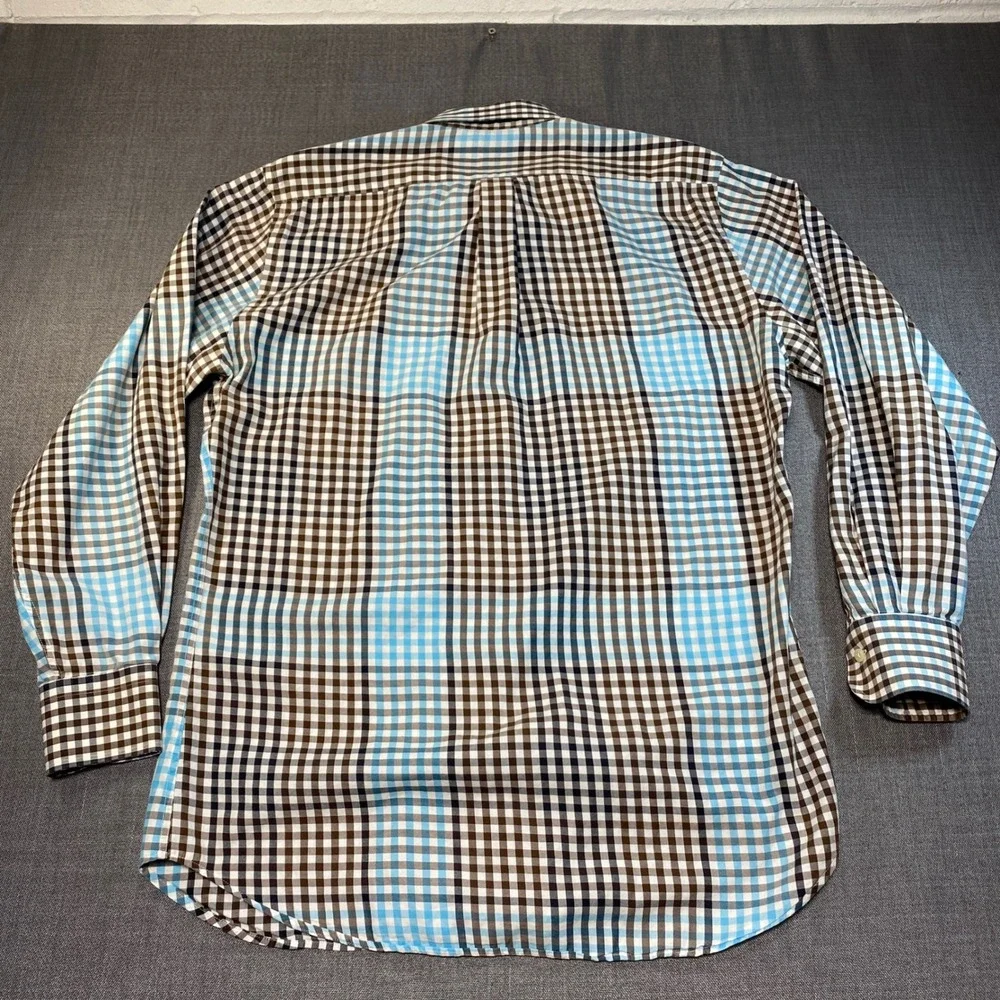 Peter Millar Mens Medium‎ Gingham Check Button Down Shirt Brown Blue Cotton
